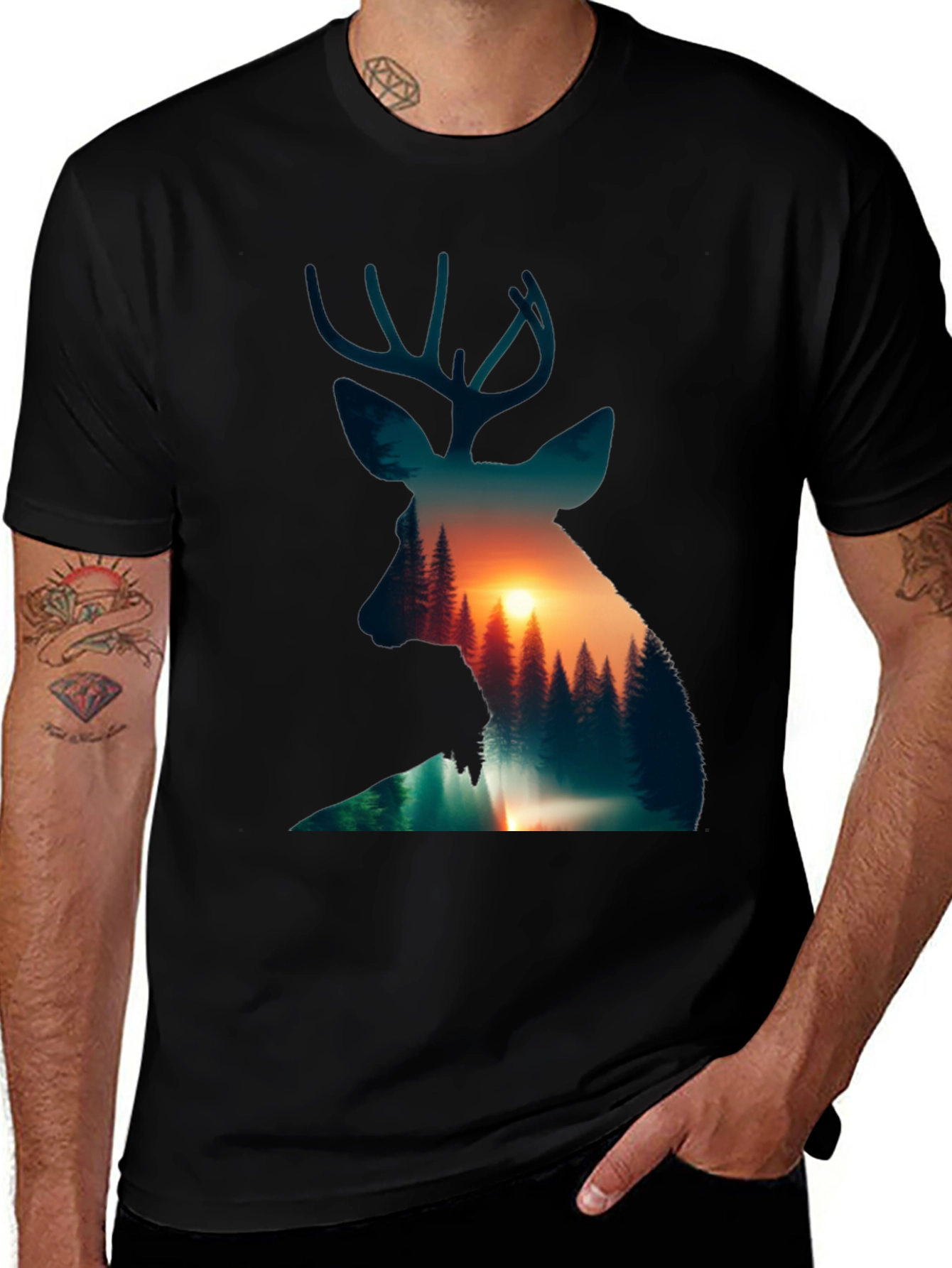 Deer Silhouette Sunset Graphic Tee