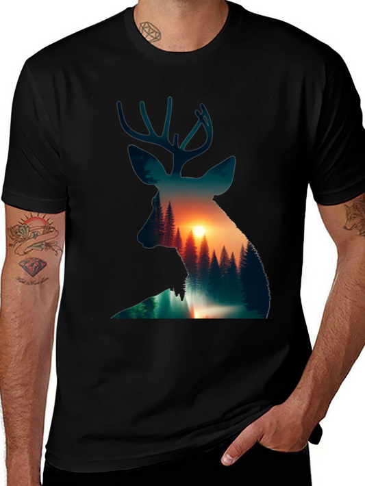 Deer Silhouette Sunset Graphic Tee
