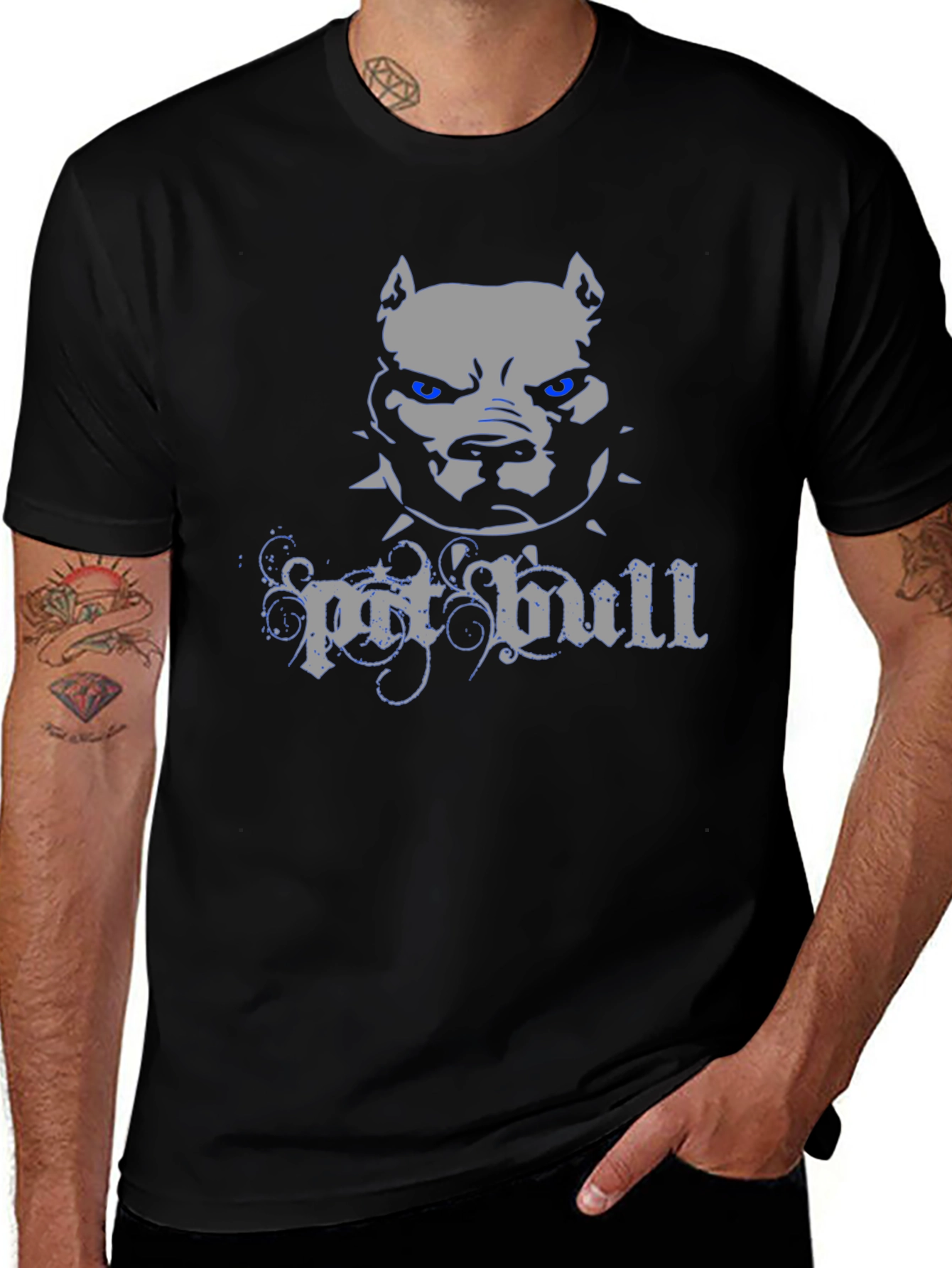 Pitbull Graphic Print Mens Black T-Shirt
