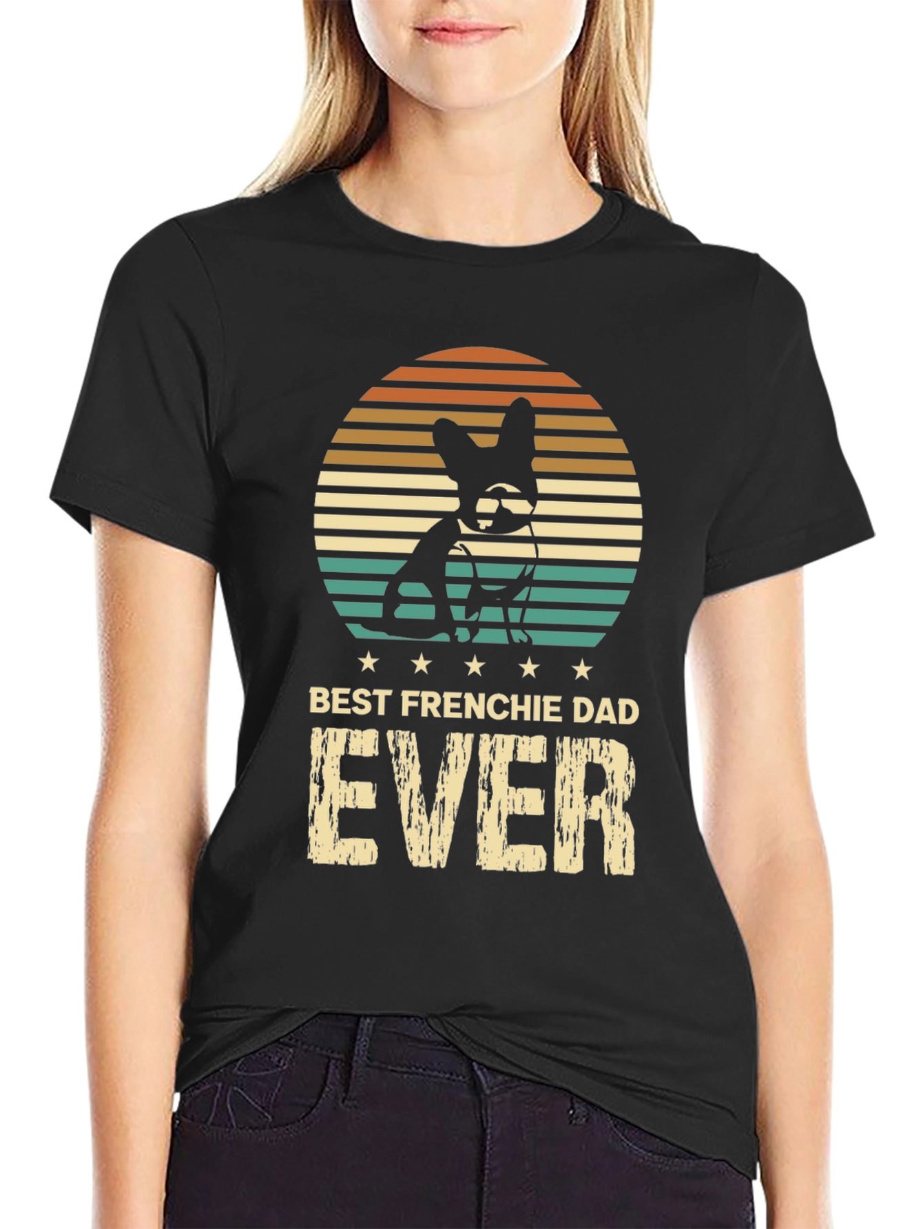 Best Frenchie Dad Ever Black T-Shirt