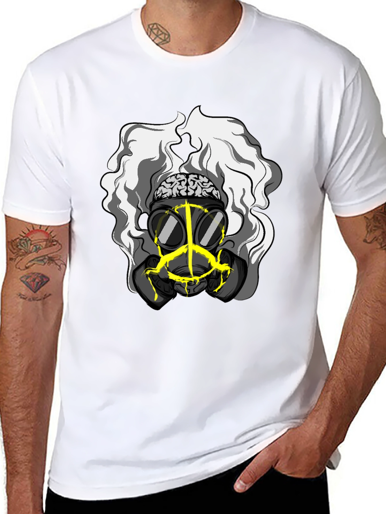 Brain Gas Mask Graphic Tee - Unique Design
