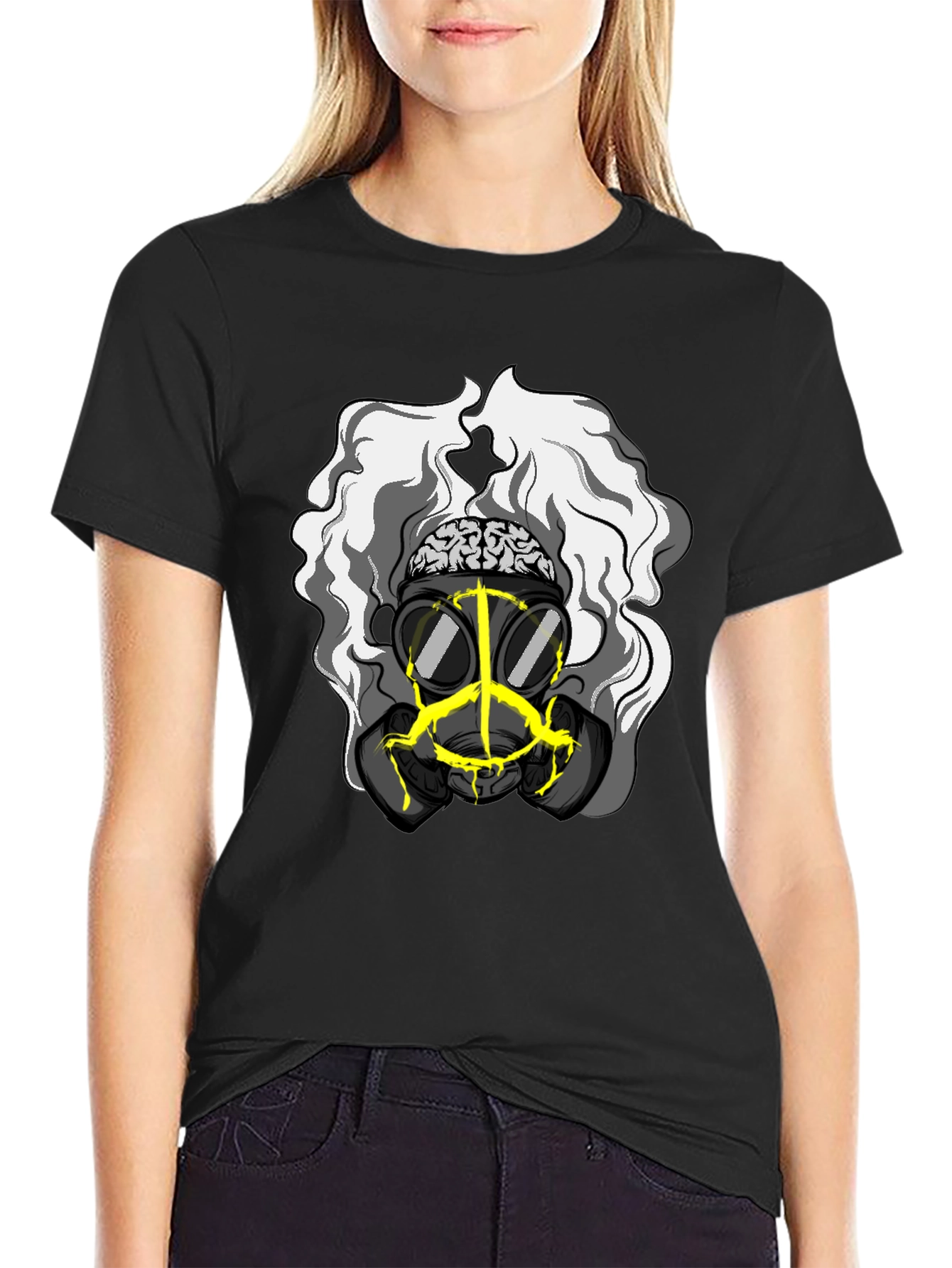 Brain Gas Mask Graphic Tee - Unique Design