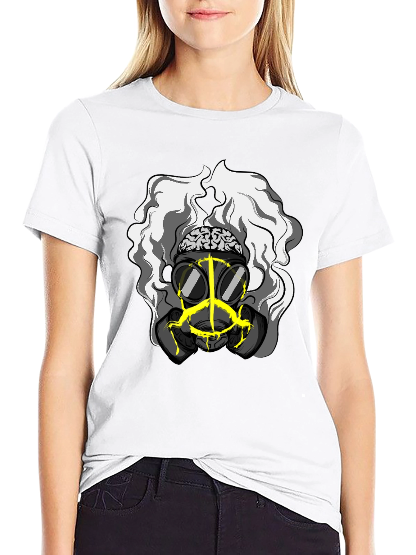 Brain Gas Mask Graphic Tee - Unique Design