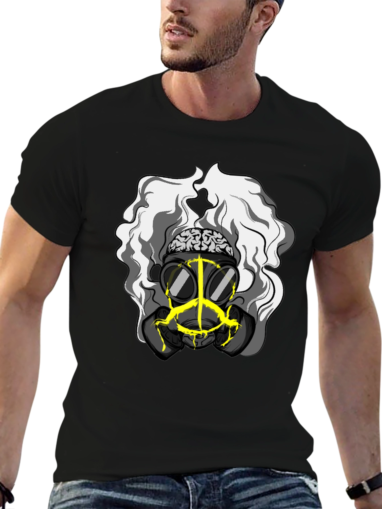 Brain Gas Mask Graphic Tee - Unique Design