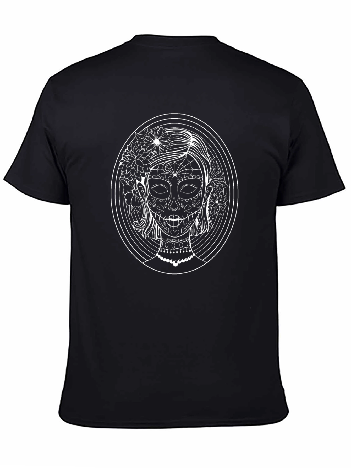 Sugar Skull Woman Graphic Tee - Black Cotton T-Shirt