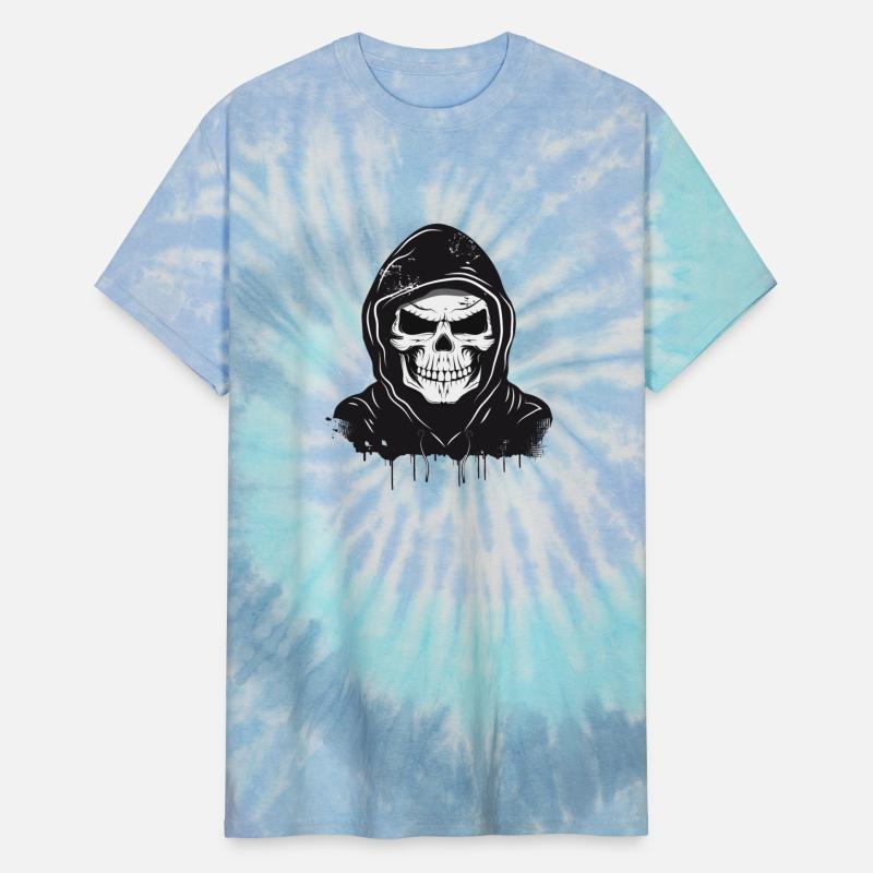 mischievous-looking skull with hoodie drawing