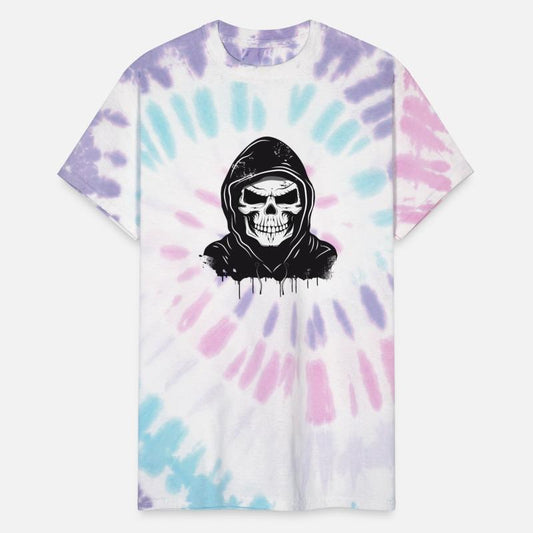 mischievous-looking skull with hoodie drawing