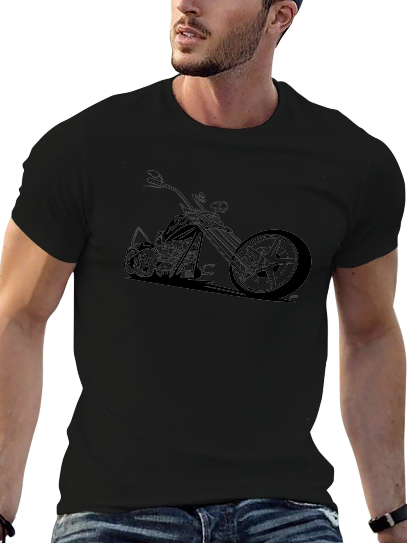 Mens Black Motorcycle Graphic Tee