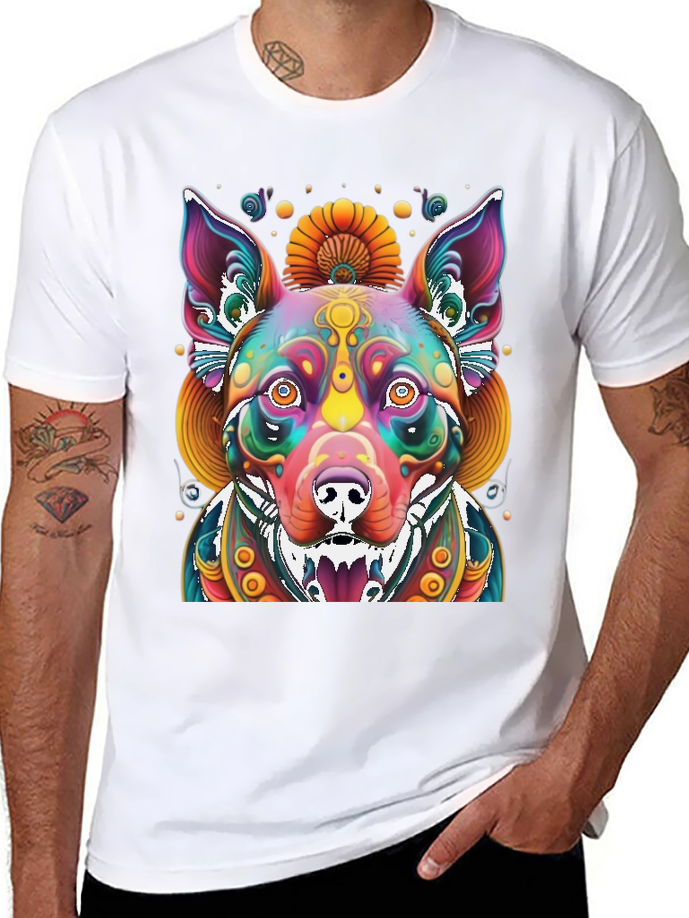 Psychedelic Dog Graphic Tee - Vibrant Print