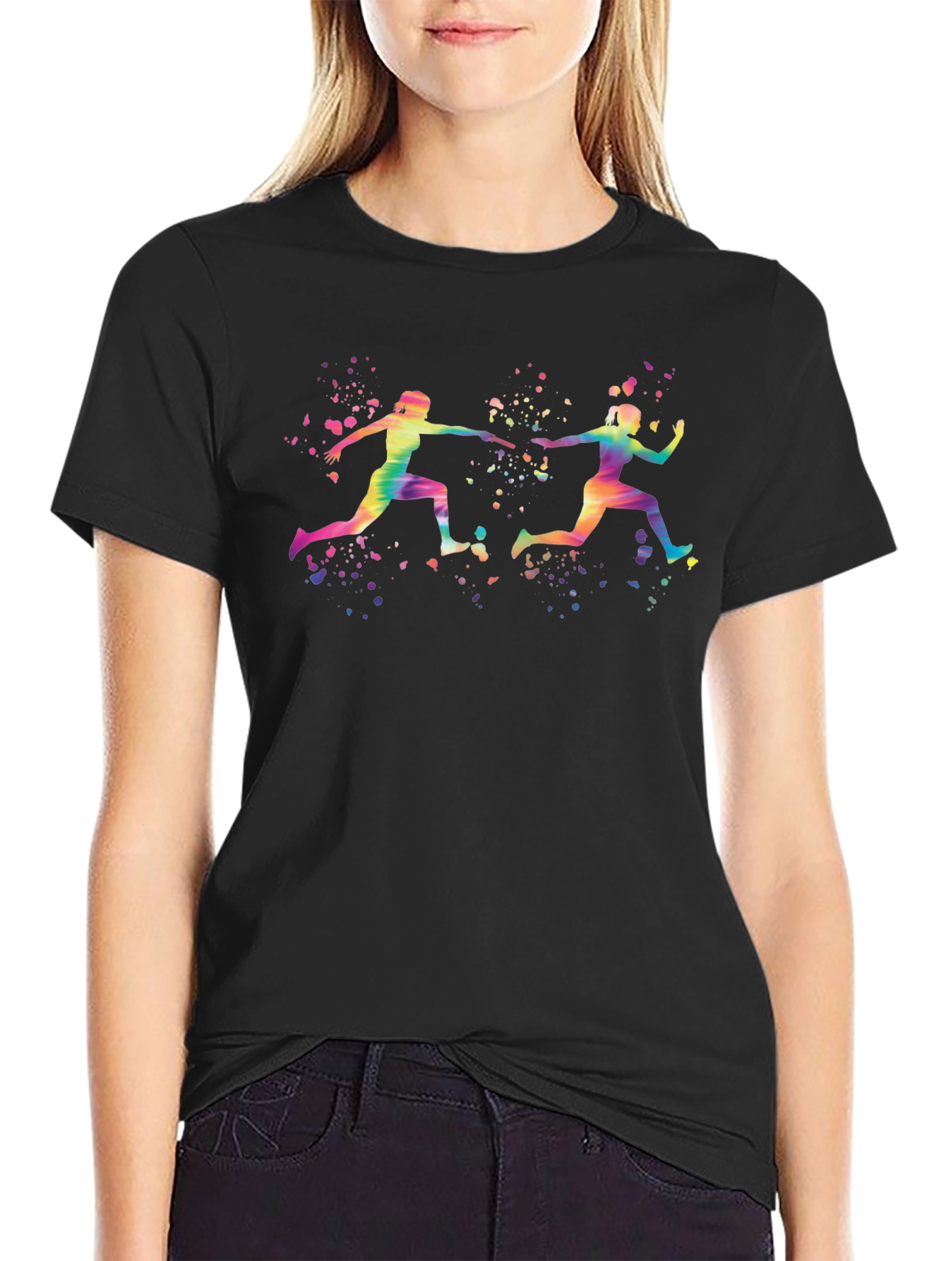 Watercolor Runners Black T-Shirt