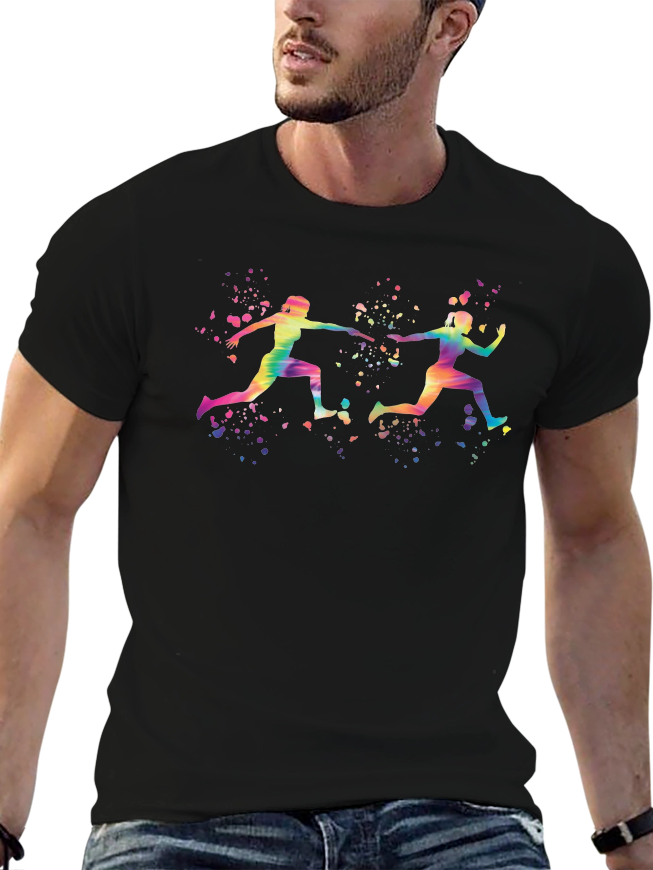 Watercolor Runners Black T-Shirt