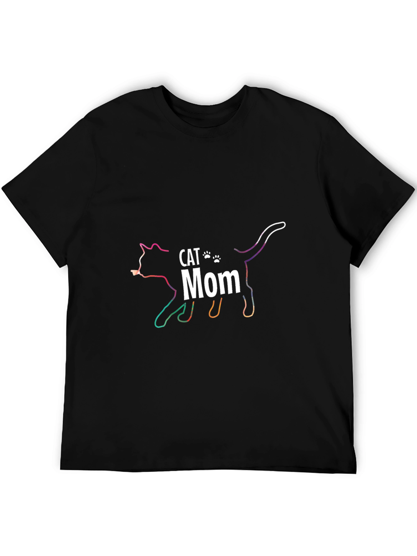 Cat Mom Outline Rainbow Graphic T-Shirt