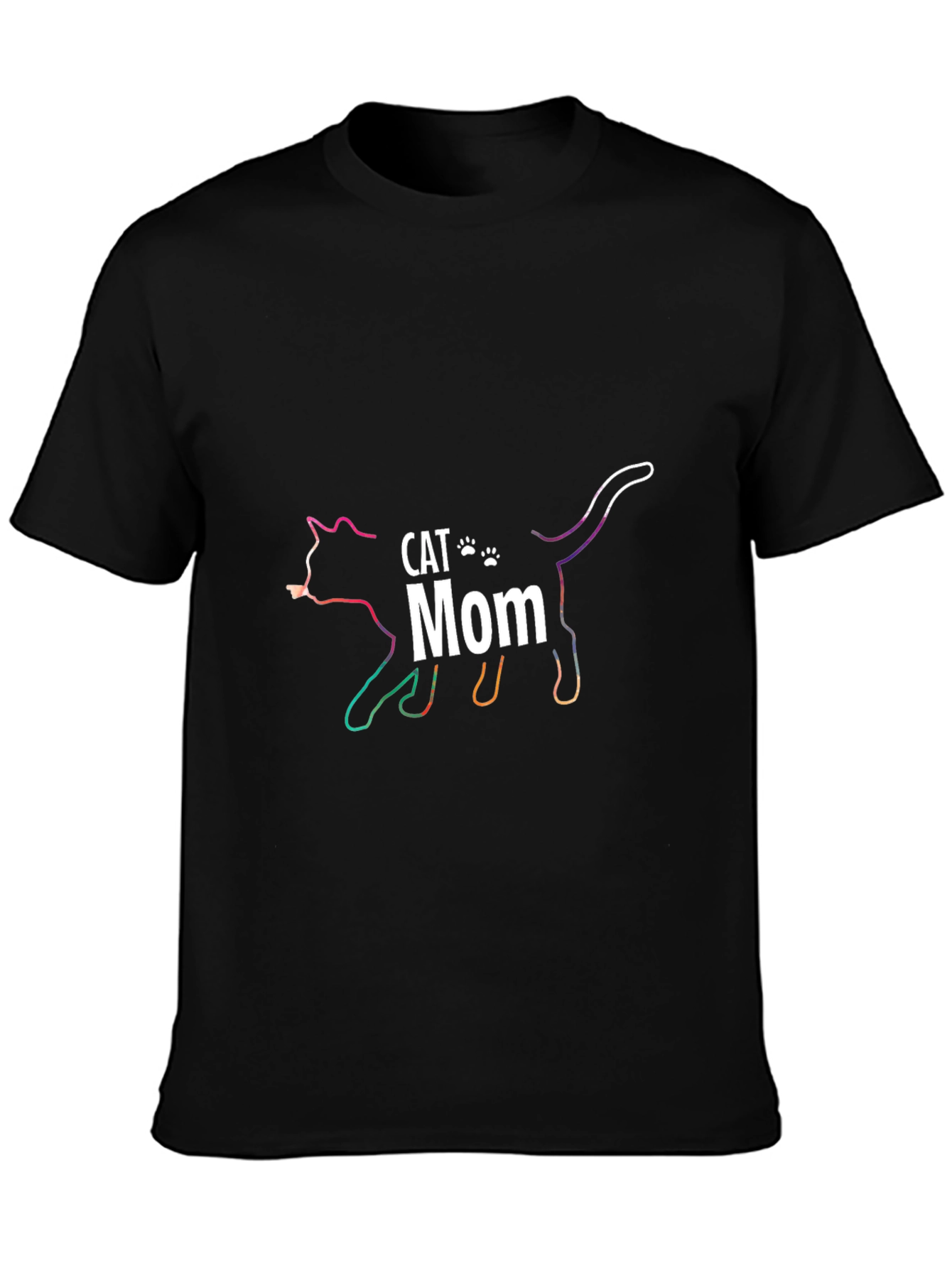 Cat Mom Outline Rainbow Graphic T-Shirt