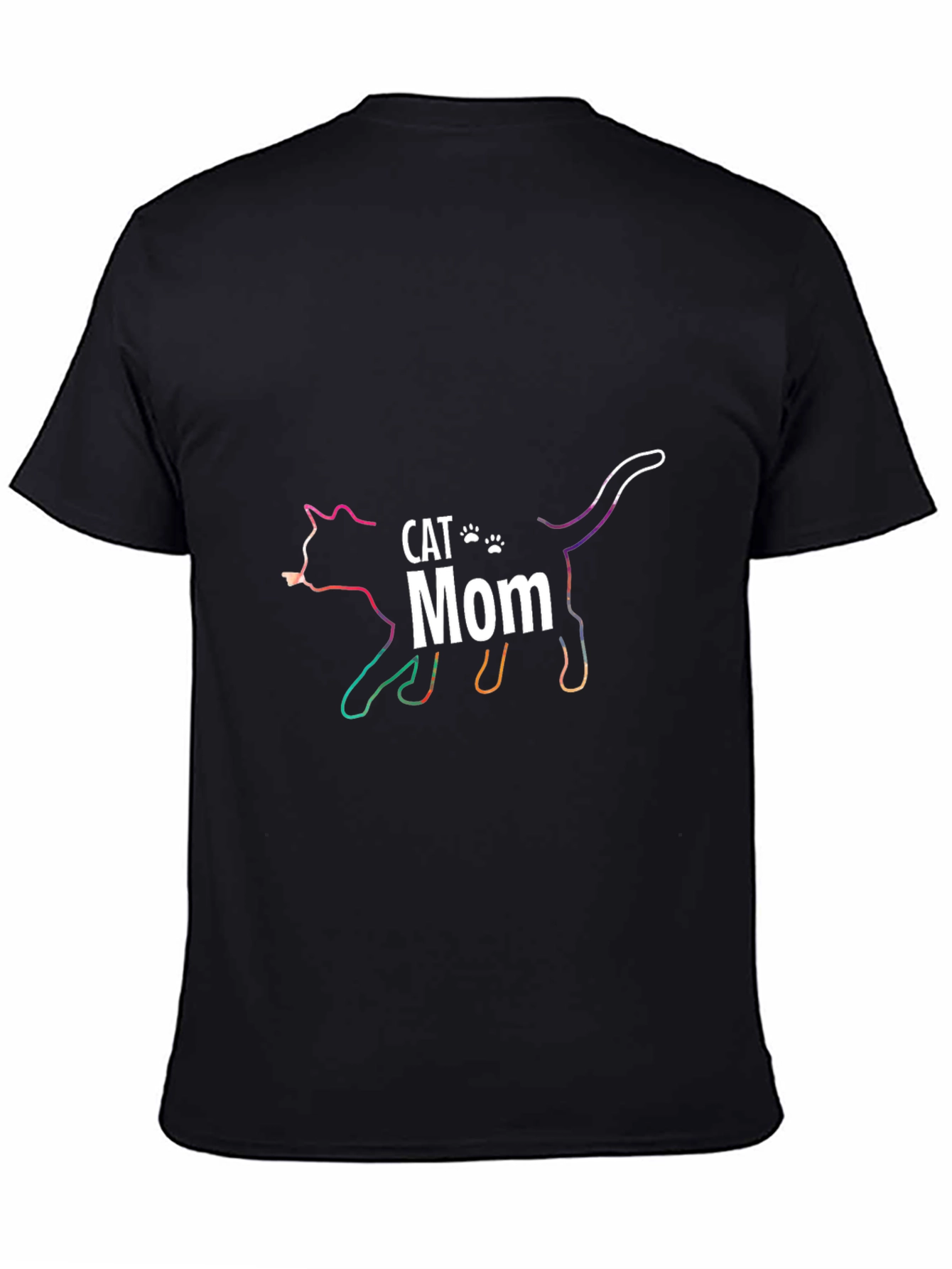 Cat Mom Outline Rainbow Graphic T-Shirt