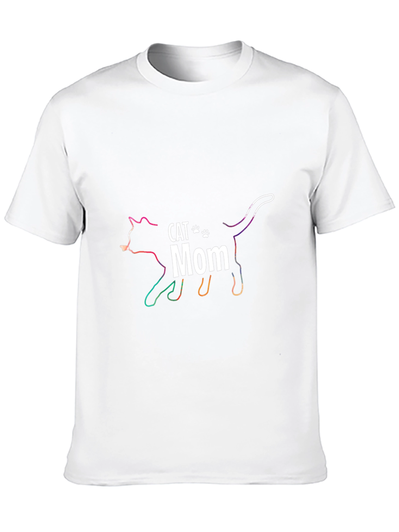 Cat Mom Outline Rainbow Graphic T-Shirt