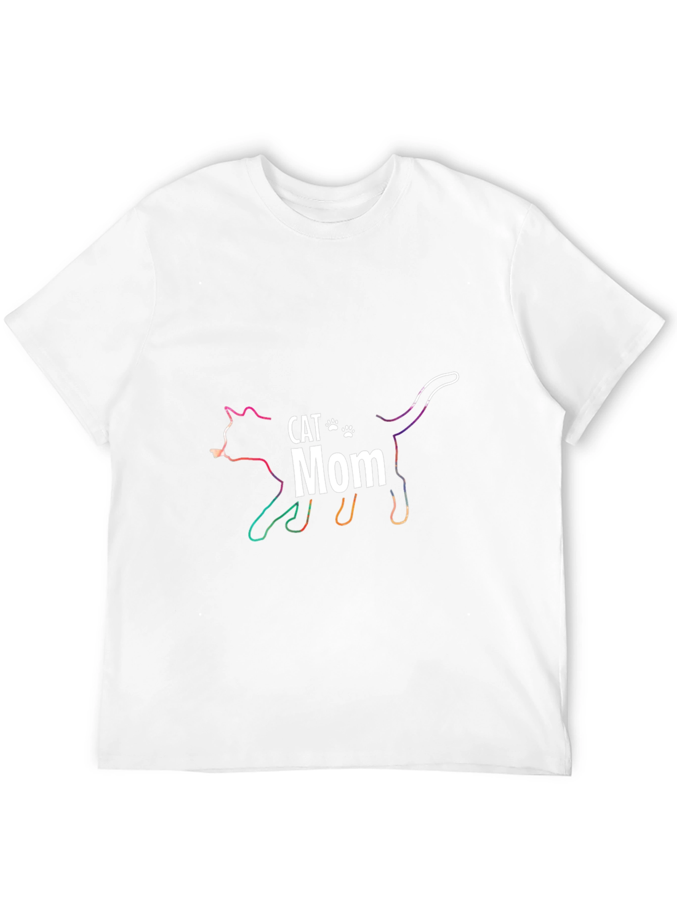 Cat Mom Outline Rainbow Graphic T-Shirt