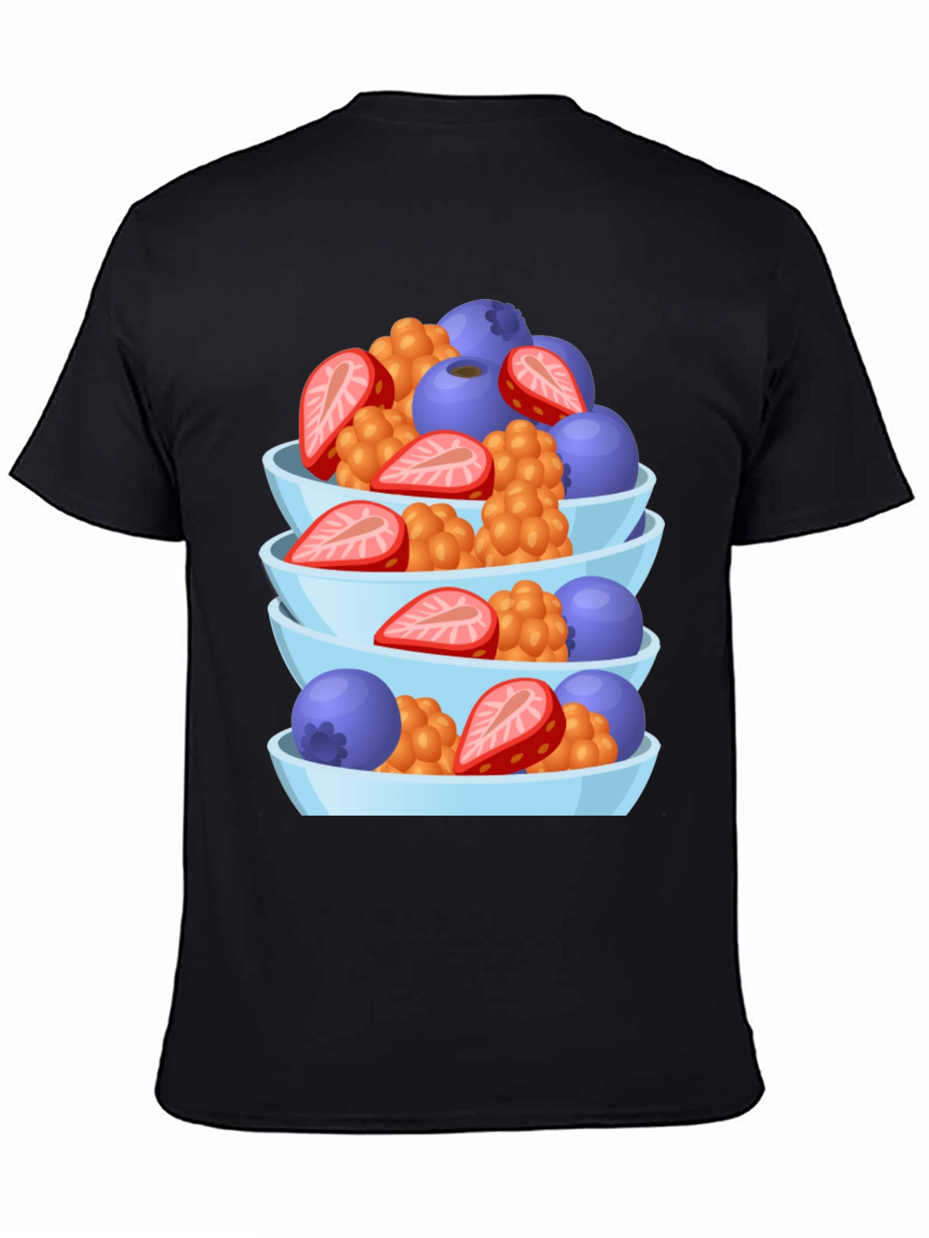 Fruit Bowl Stack Graphic Tee - Casual Black T-Shirt