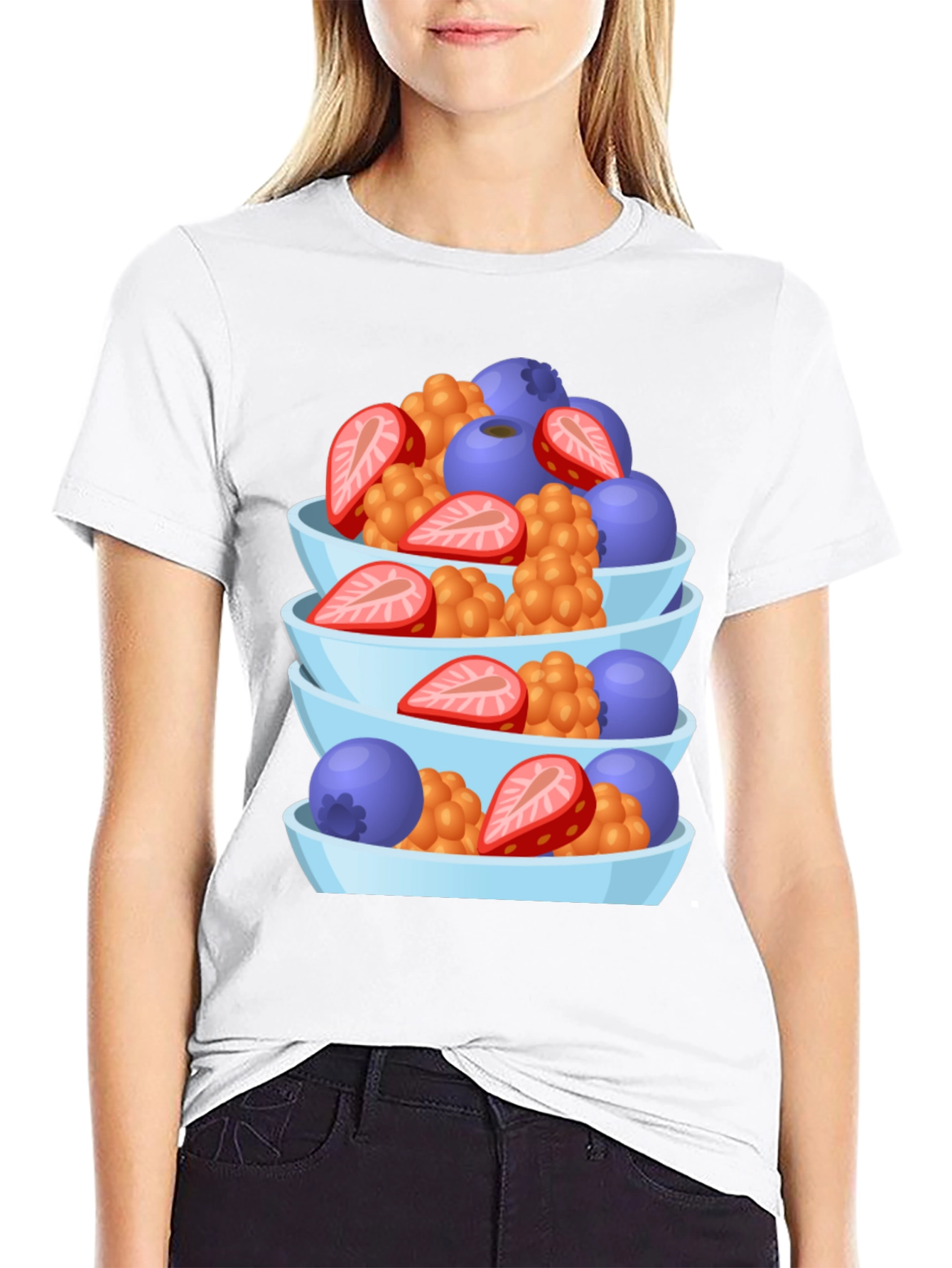 Fruit Bowl Stack Graphic Tee - Casual Black T-Shirt
