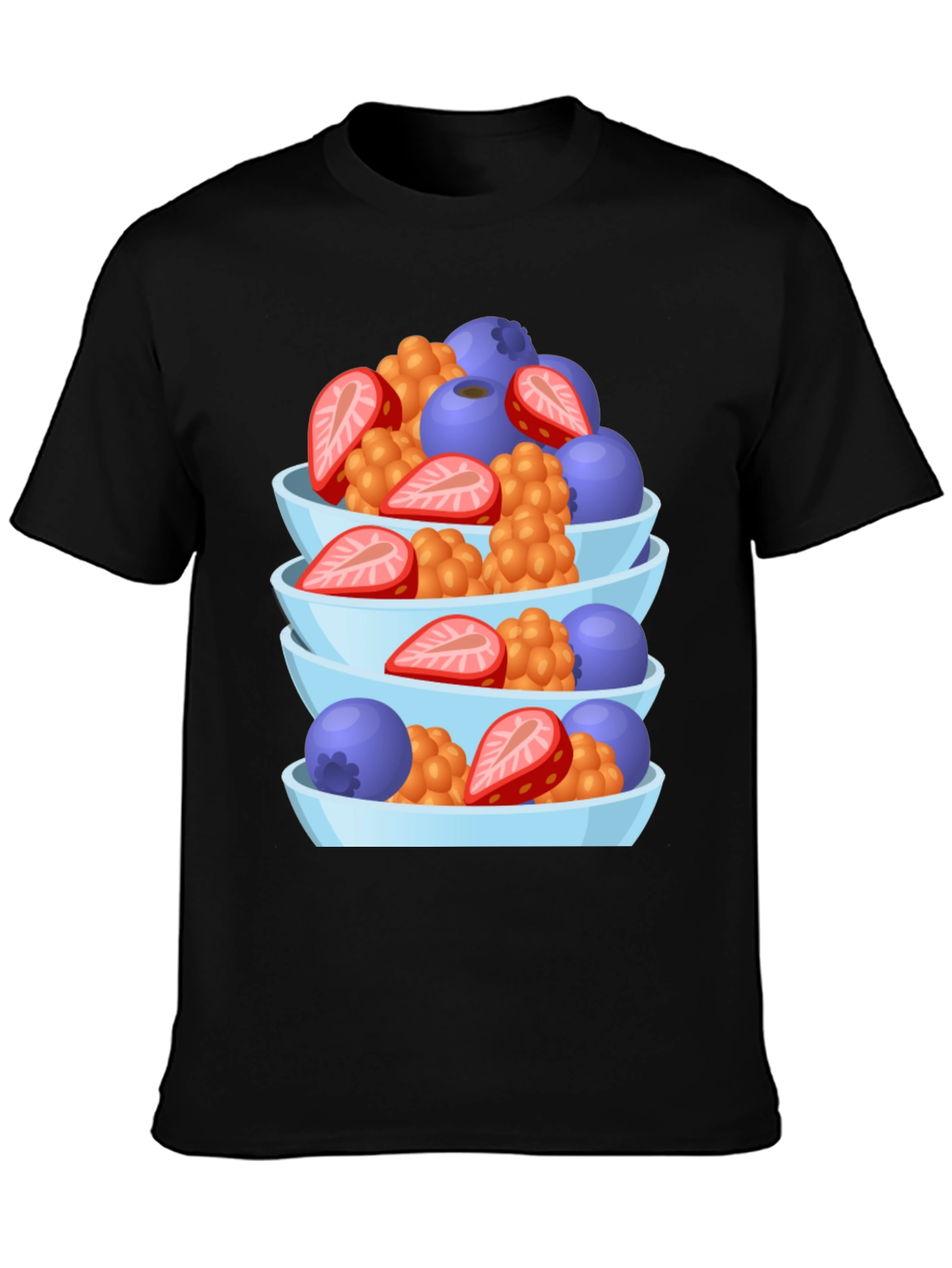 Fruit Bowl Stack Graphic Tee - Casual Black T-Shirt