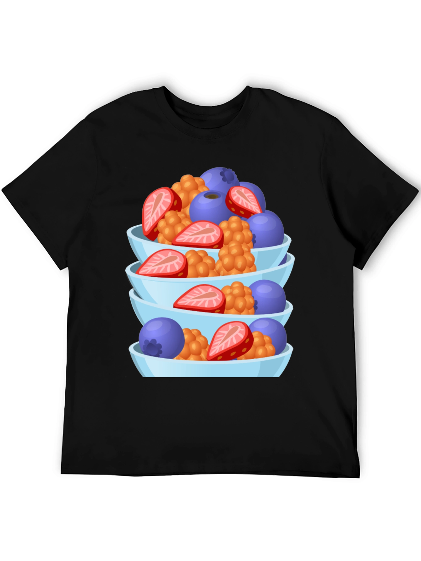 Fruit Bowl Stack Graphic Tee - Casual Black T-Shirt