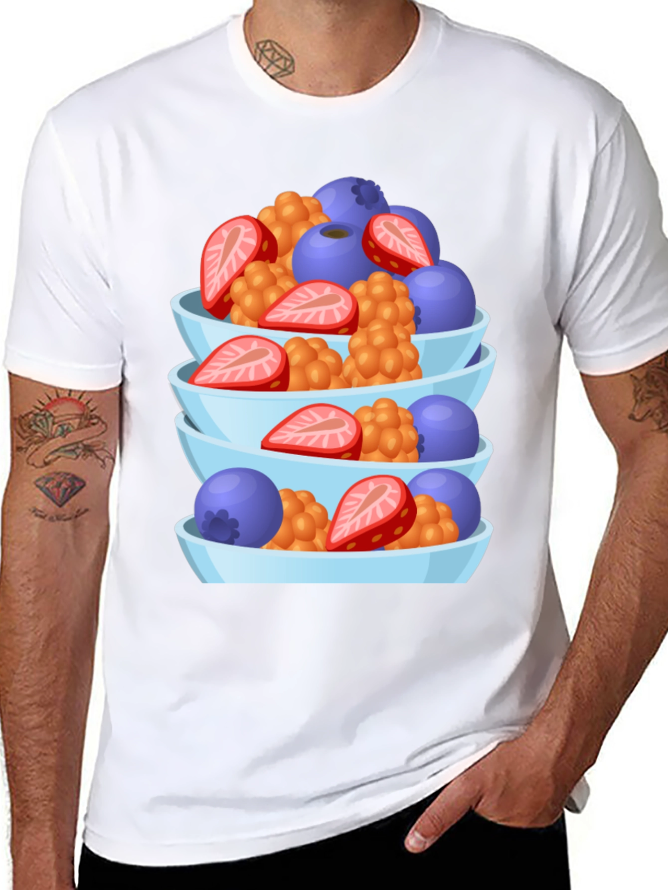 Fruit Bowl Stack Graphic Tee - Casual Black T-Shirt