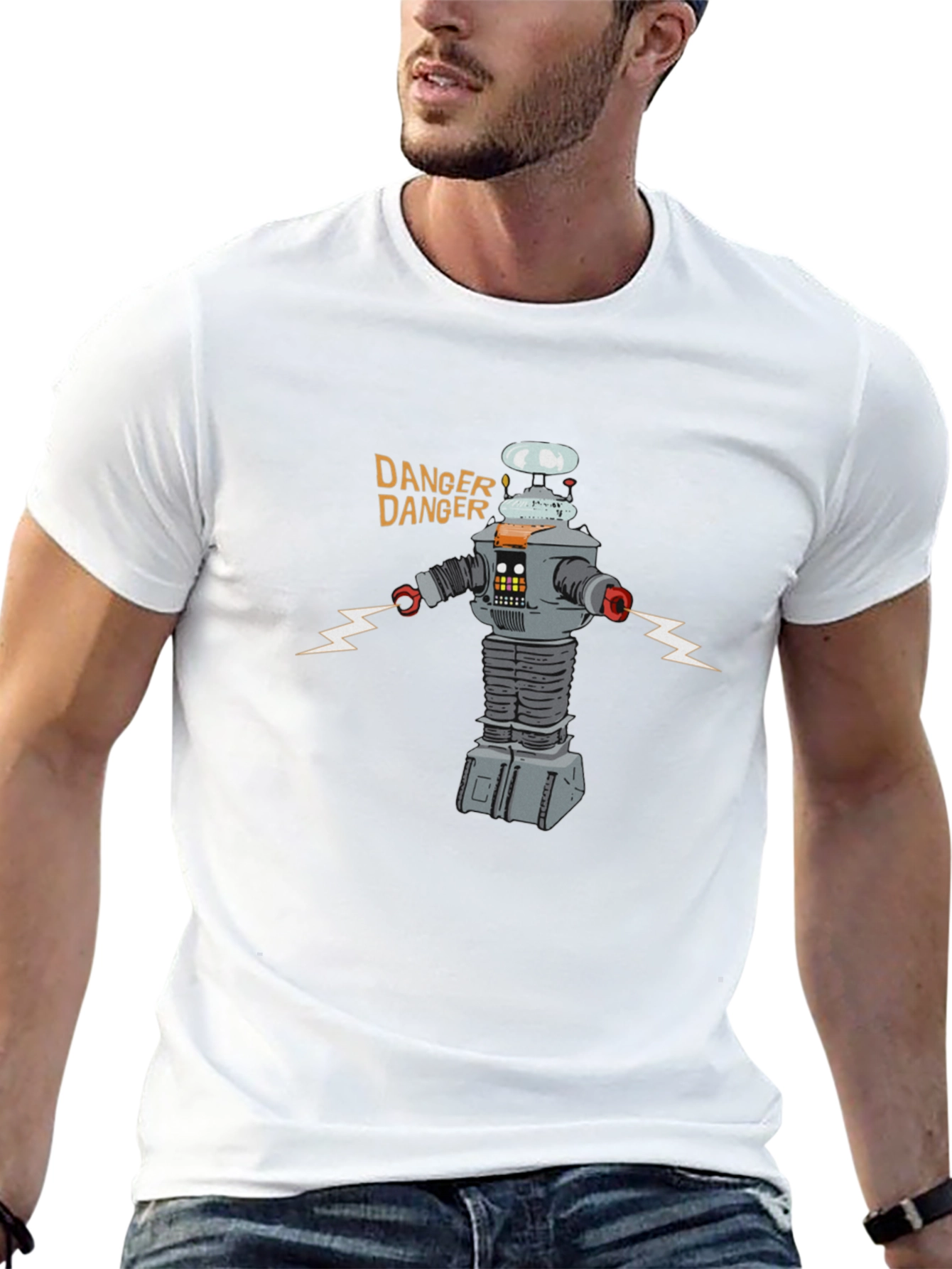 Danger Robot Graphic Tee - Black Crew Neck T-Shirt