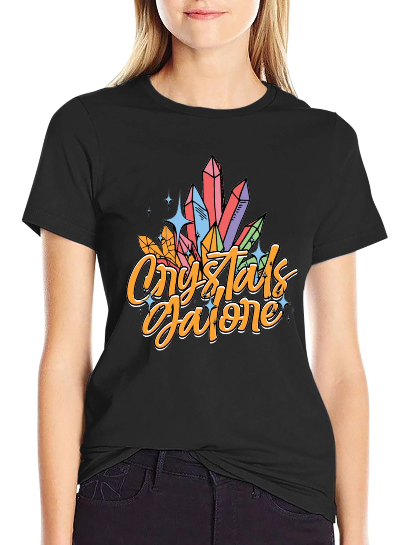 Crystals Galore Black Graphic T-Shirt