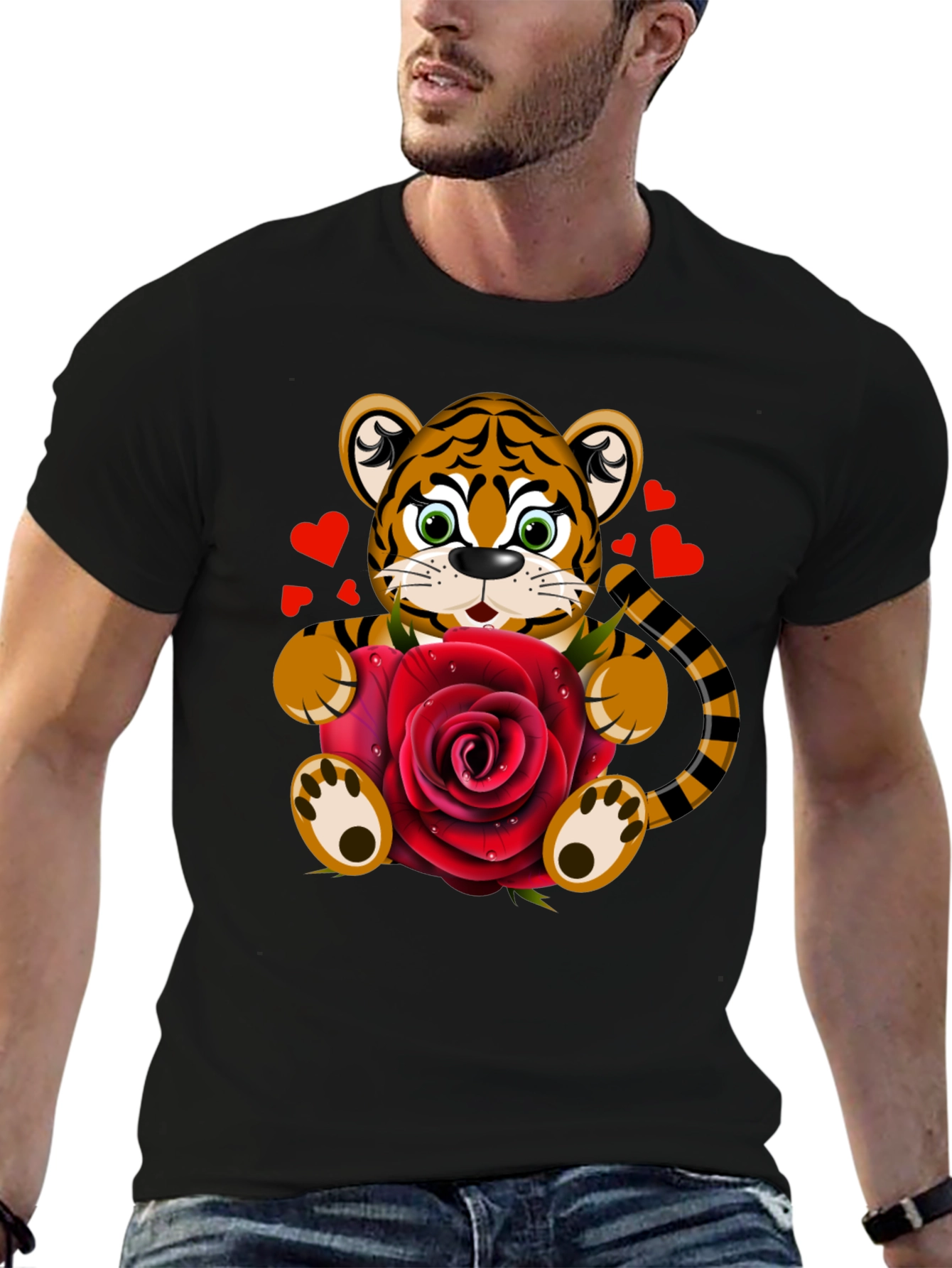 Tiger Holding Rose Valentines Day T-Shirt