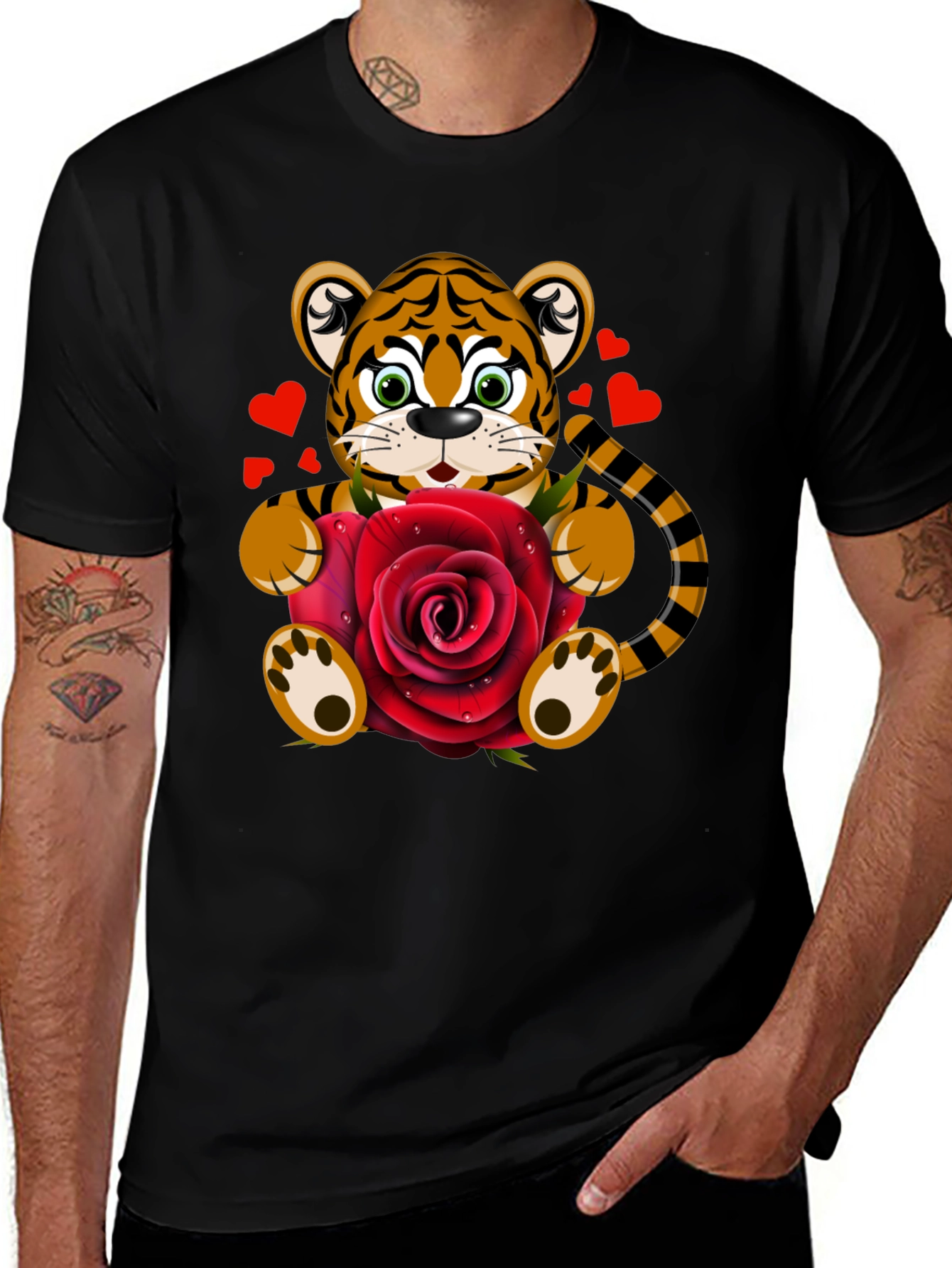 Tiger Holding Rose Valentines Day T-Shirt