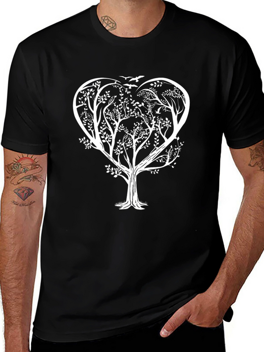 Heart Tree Graphic Tee - Stylish Black T-Shirt