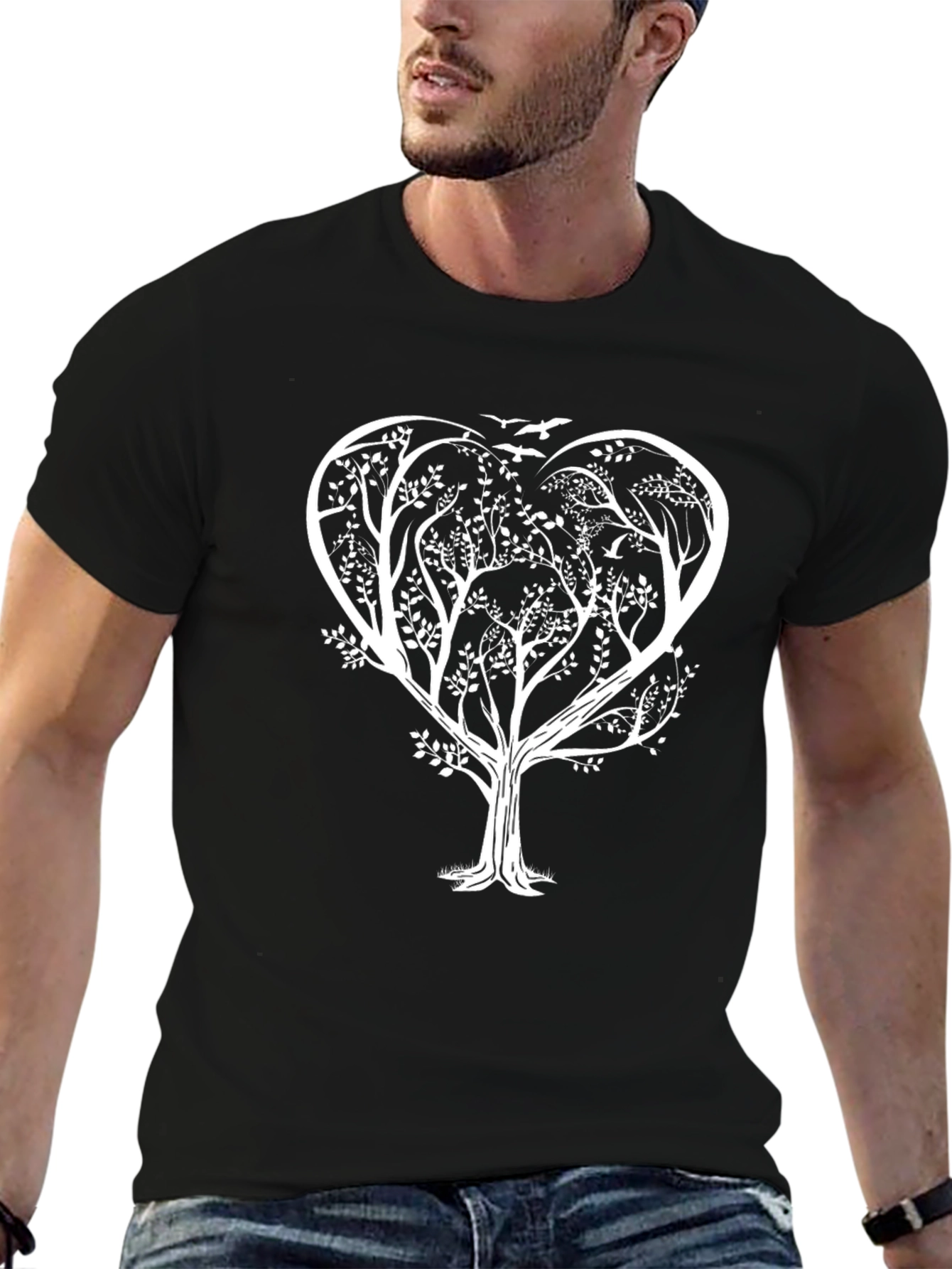 Heart Tree Graphic Tee - Stylish Black T-Shirt
