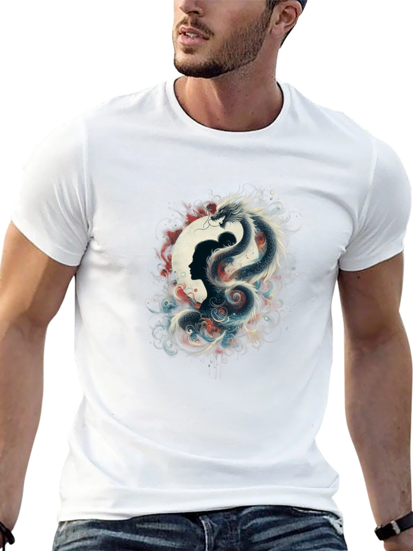 Dragon & Silhouette Graphic Black T-Shirt