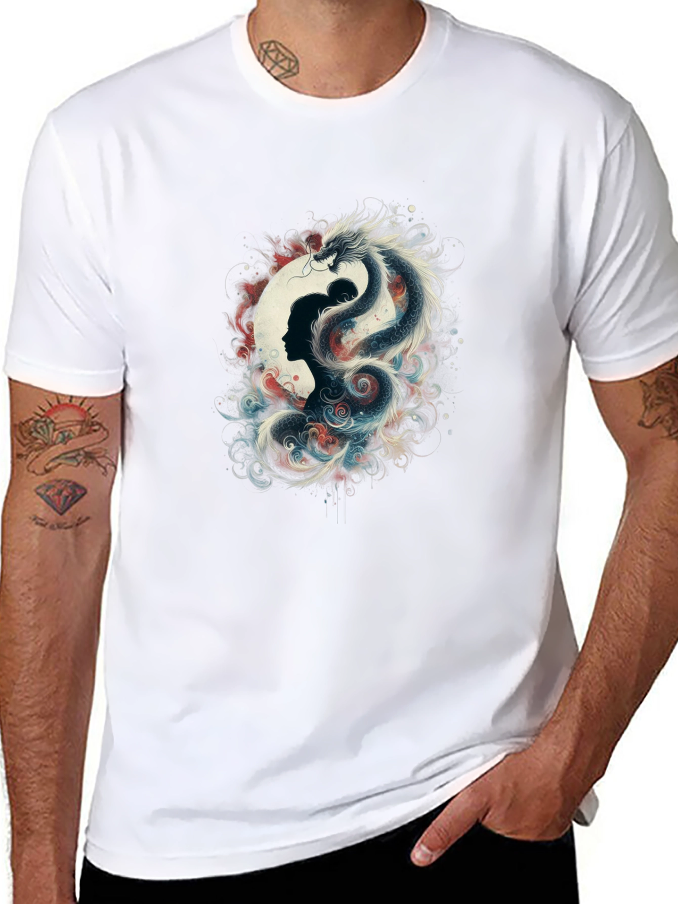 Dragon & Silhouette Graphic Black T-Shirt
