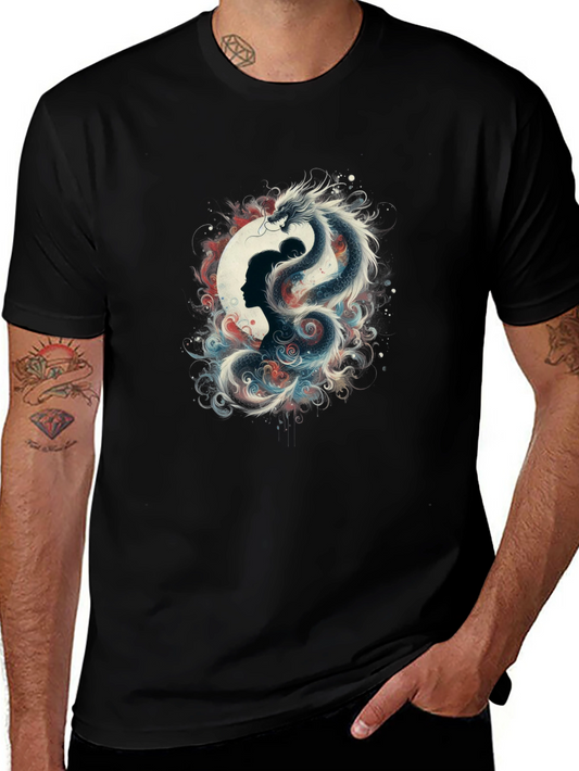 Dragon & Silhouette Graphic Black T-Shirt