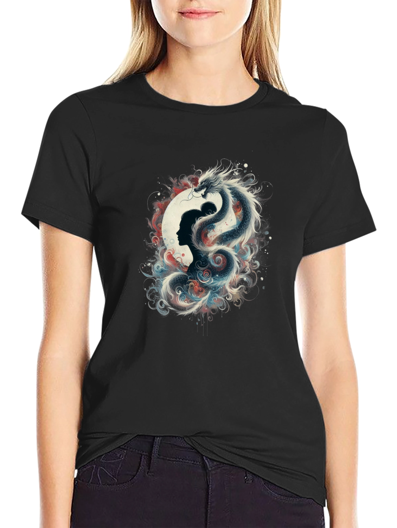 Dragon & Silhouette Graphic Black T-Shirt