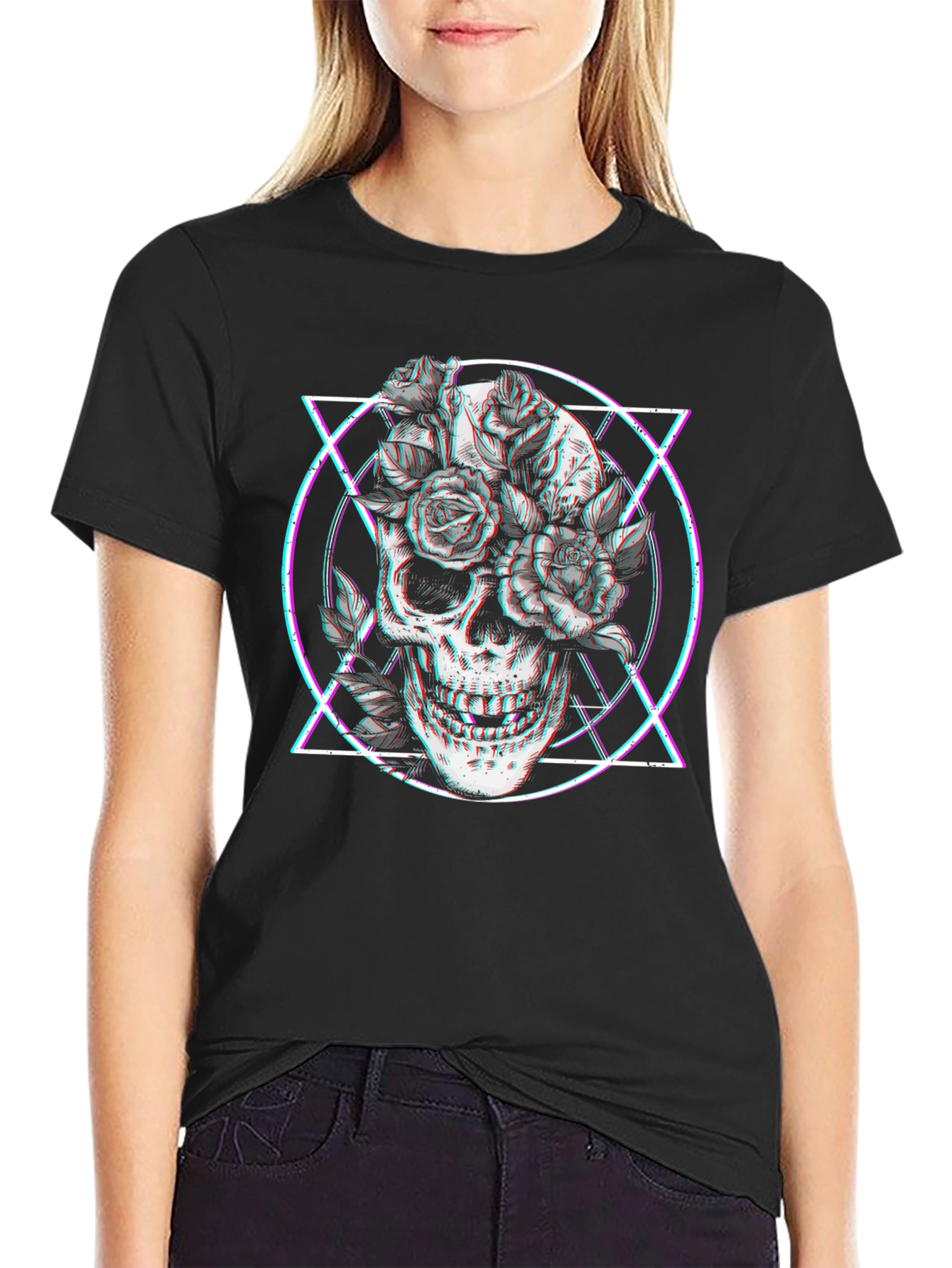 Skull & Roses Graphic Tee - Glitch Style