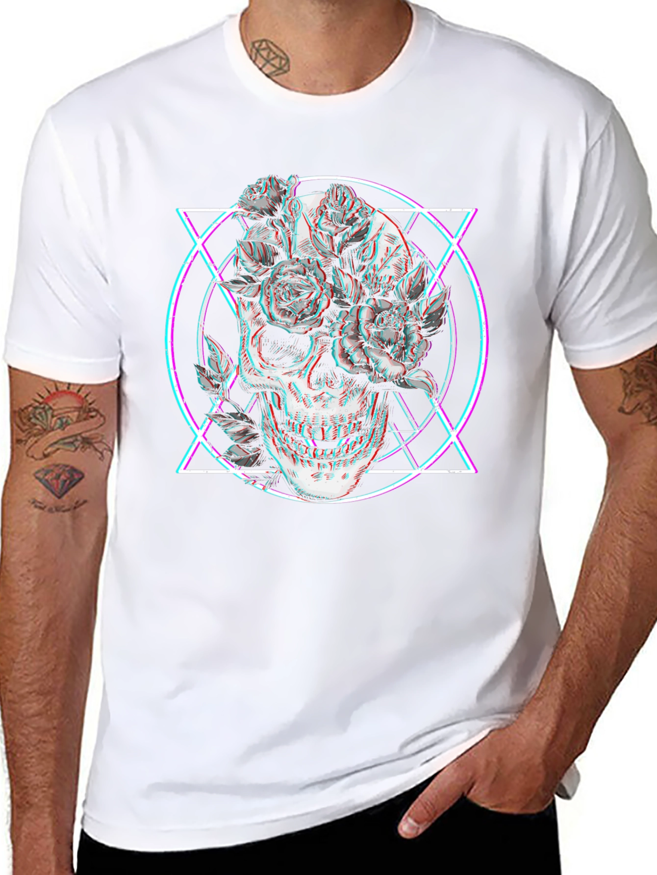 Skull & Roses Graphic Tee - Glitch Style