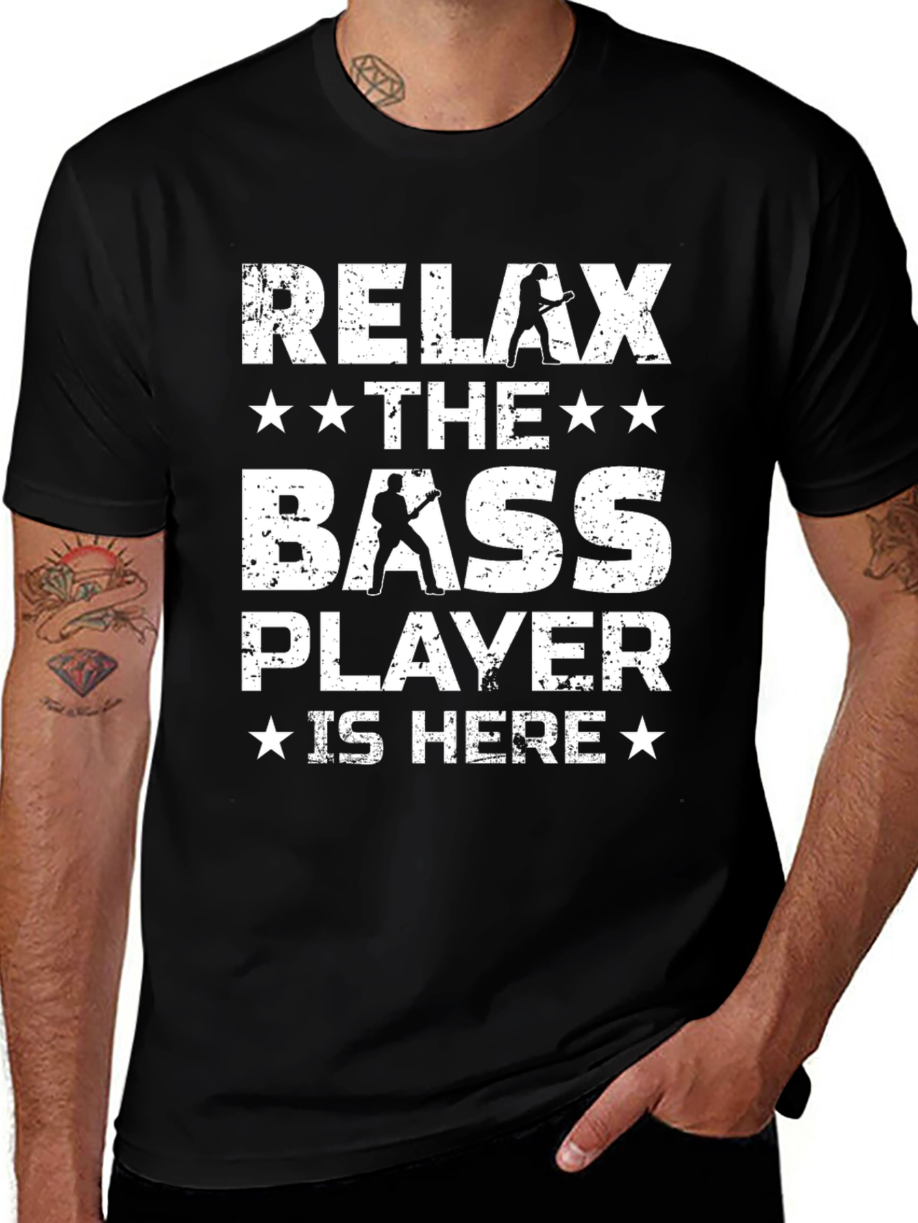 Relax The Bass Player Is Here - Black T-Shirt