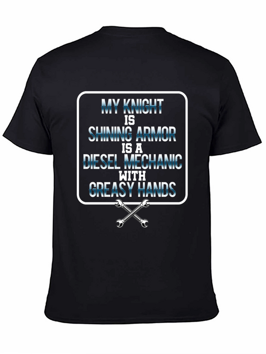 Diesel Mechanic Knight T-Shirt - Greasy Hands Shining Armor