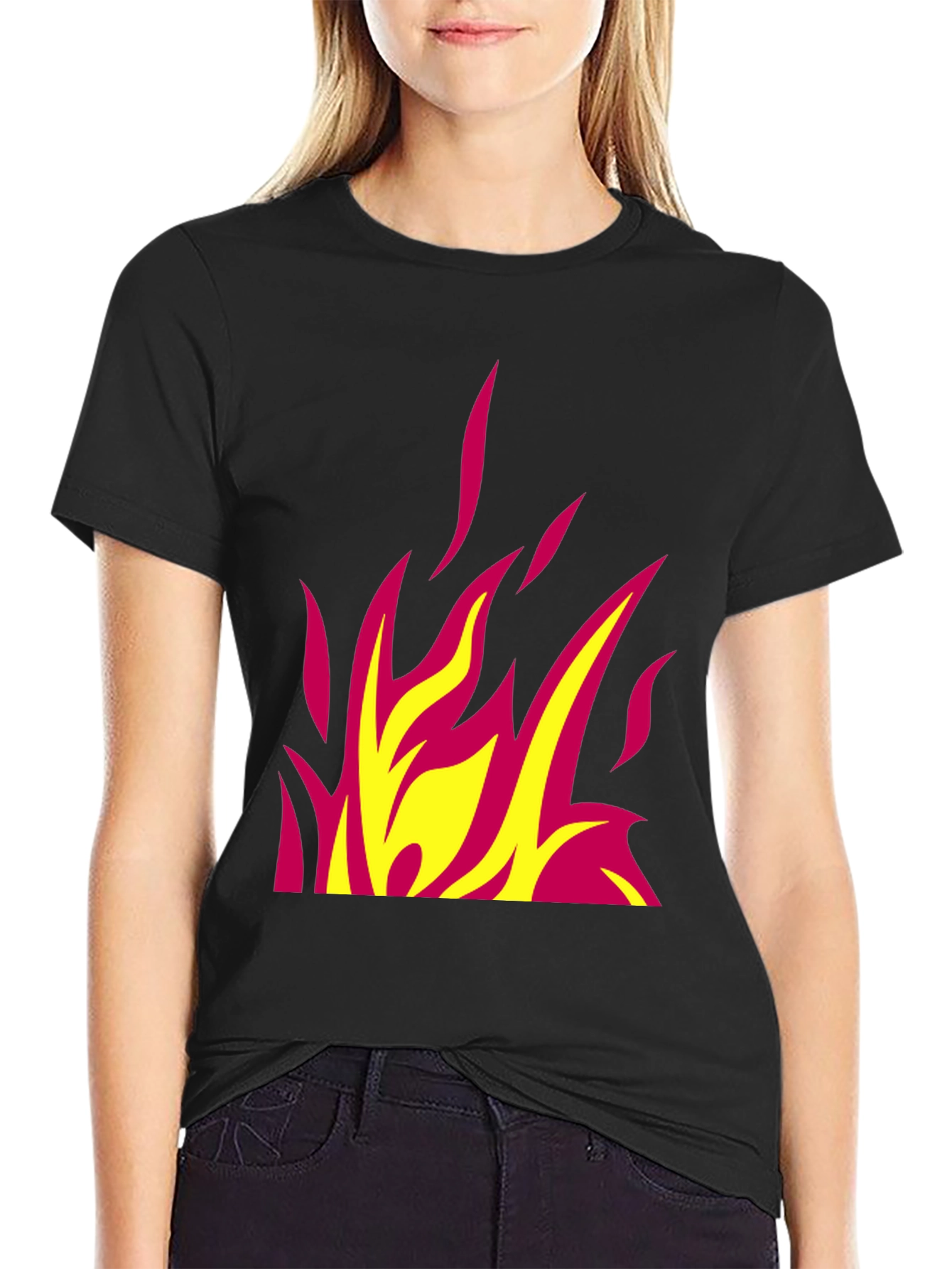 Fiery Graphic Tee - Bold Flame Design Black T-Shirt