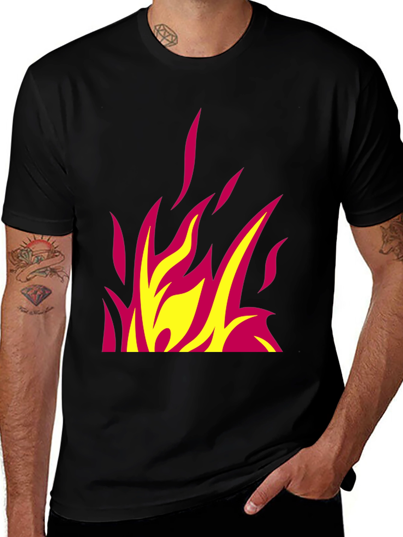 Fiery Graphic Tee - Bold Flame Design Black T-Shirt