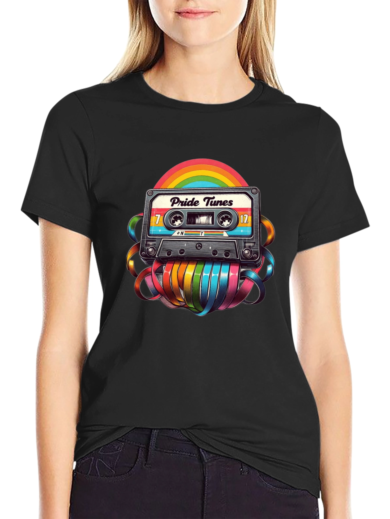 Pride Tunes Cassette T-Shirt: Rainbow Retro Style