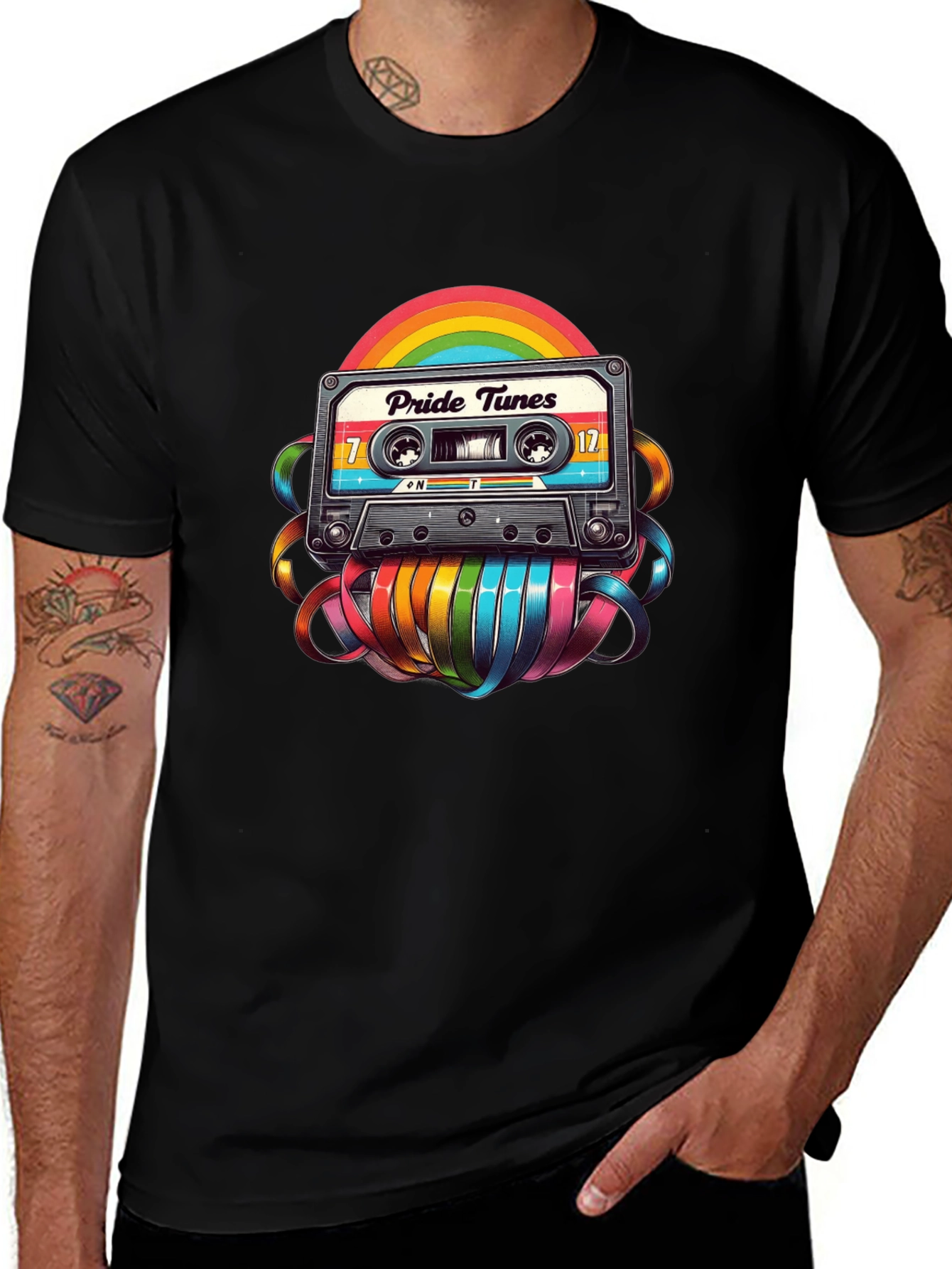 Pride Tunes Cassette T-Shirt: Rainbow Retro Style