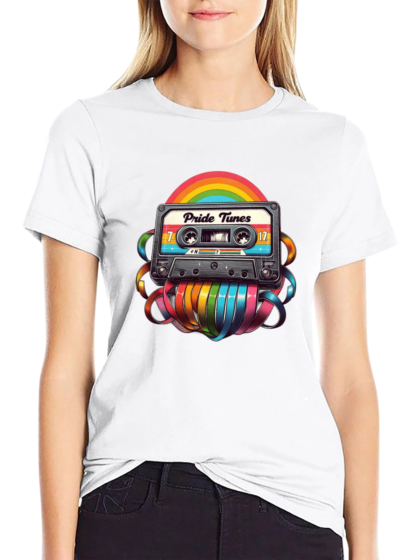Pride Tunes Cassette T-Shirt: Rainbow Retro Style
