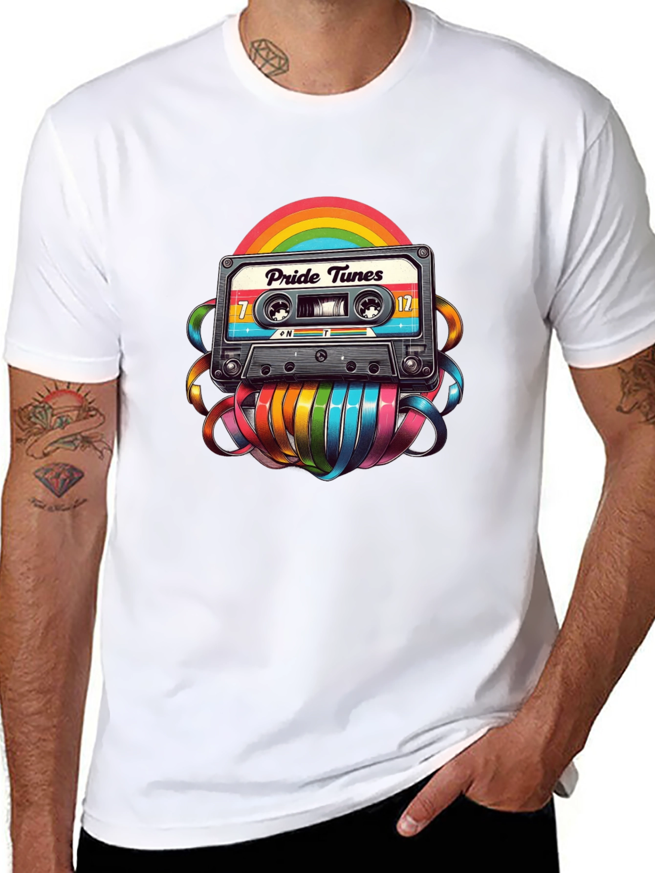 Pride Tunes Cassette T-Shirt: Rainbow Retro Style