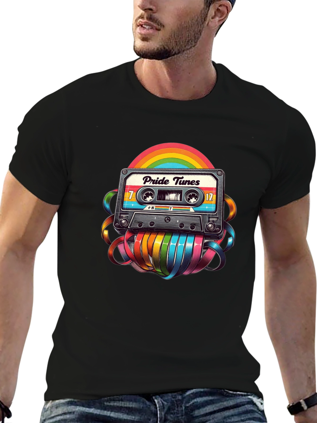 Pride Tunes Cassette T-Shirt: Rainbow Retro Style