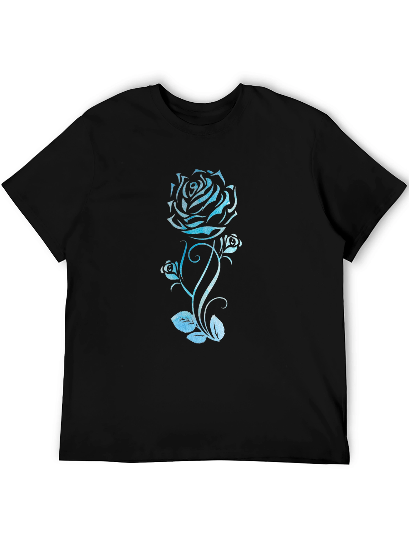 Blue Rose Graphic Tee - Black Cotton T-Shirt