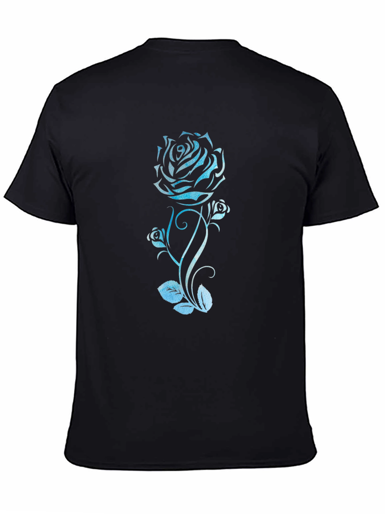 Blue Rose Graphic Tee - Black Cotton T-Shirt