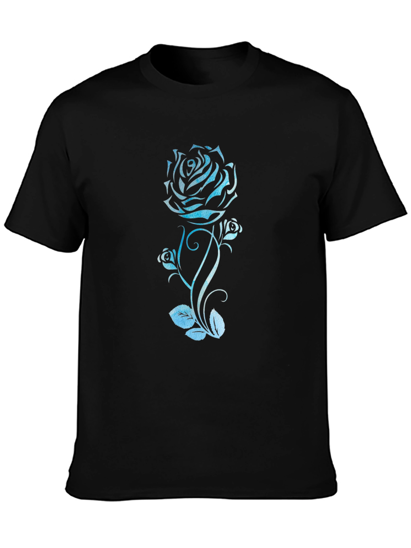 Blue Rose Graphic Tee - Black Cotton T-Shirt