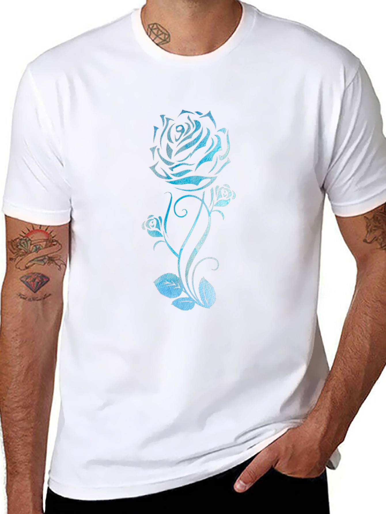 Blue Rose Graphic Tee - Black Cotton T-Shirt